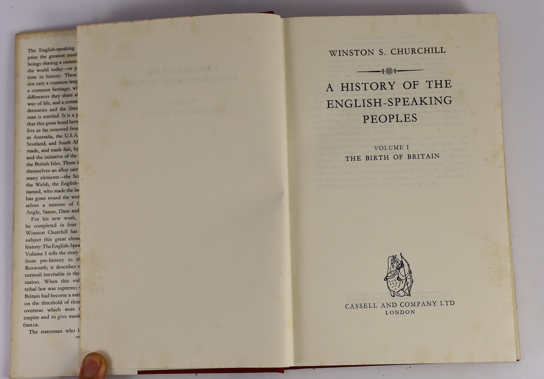 Churchill, Sir Winston Spencer - A History of English-Speaking Peoples, First Edition, 4 vols. numerous sketch maps; publisher's gilt-lettered cloth and pictorial d/wrappers, 1956-58